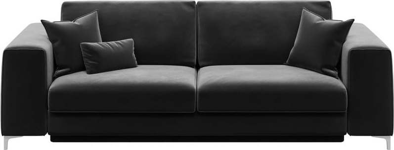 Tmavě šedá sametová rozkládací pohovka Devichy Rothe, 256 cm