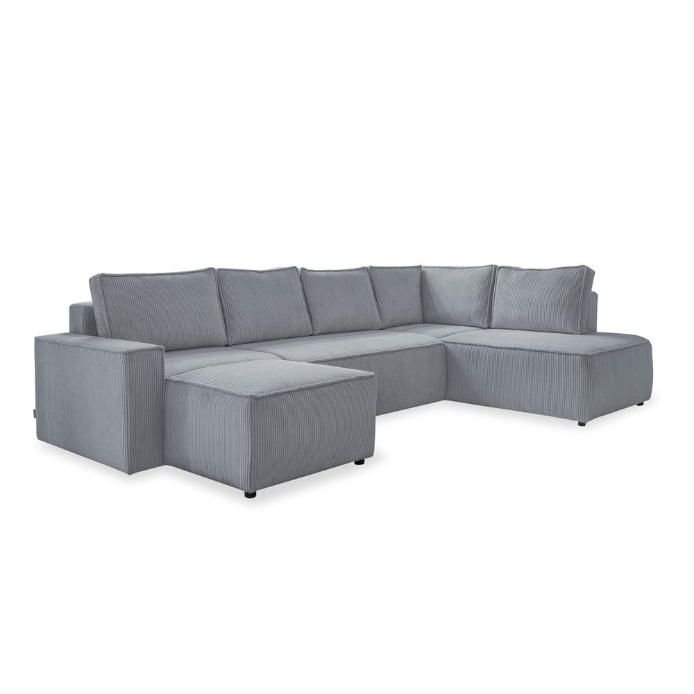 Světle šedá manšestrová rozkládací rohová pohovka (pravý roh/do 