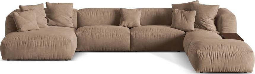 Světle hnědá modulární rohová pohovka z textilie bouclé (pravý roh/do 