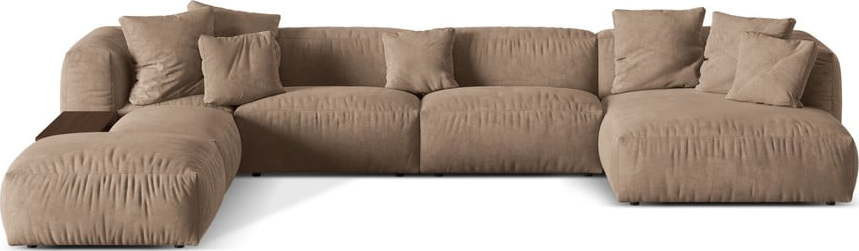 Světle hnědá modulární rohová pohovka z textilie bouclé (levý roh/do