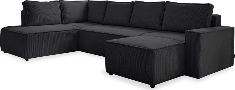 Antracitová manšestrová rozkládací rohová pohovka (levý roh/do 