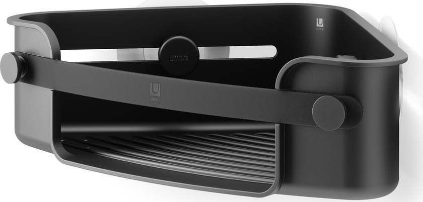 Černá rohová plastová koupelnová polička bez vrtání Flex Adhesive – Umbra