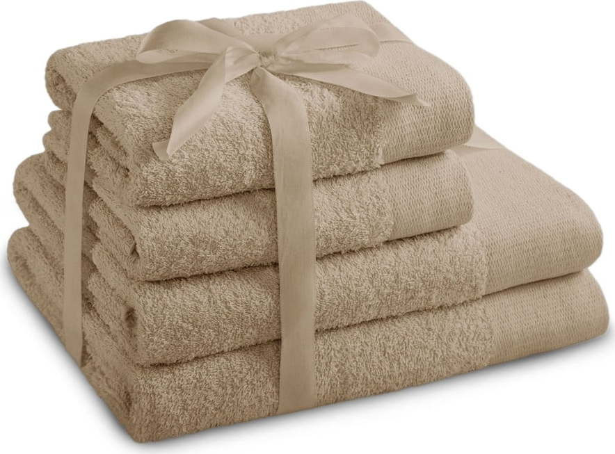 Béžové froté bavlněné ručníky a osušky v sadě 4 ks Amari – Restilo