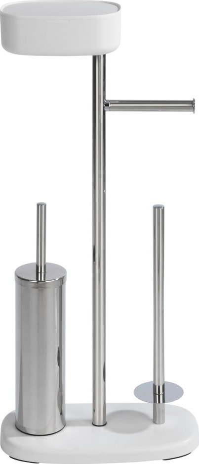 Stojan na toaletní papír se štětkou z nerezové oceli v bílo-stříbrné barvě Rivazza – Wenko