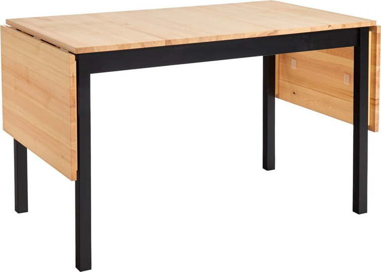 Borovicový rozkládací jídelní stůl s černou konstrukcí Bonami Essentials Brisbane, 120 (200) x 70 cm