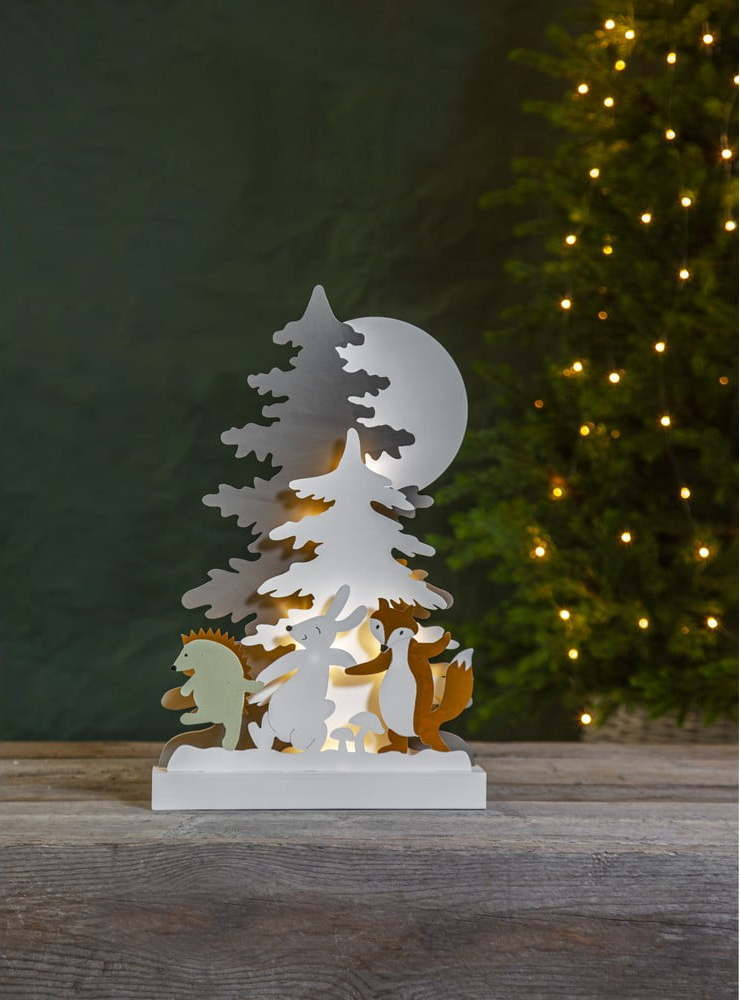 Vánoční dřevěná světelná LED dekorace Star Trading Forest Friends, výška 44 cm