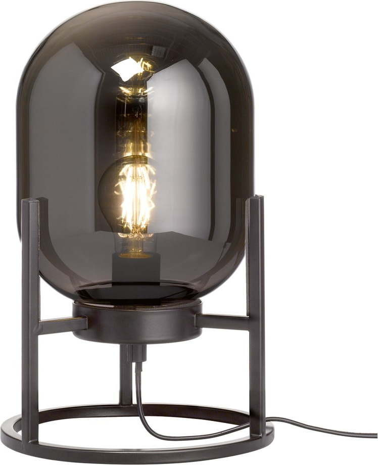 Černá stolní lampa se skleněným stínidlem (výška 34 cm) Regi – Fischer & Honsel