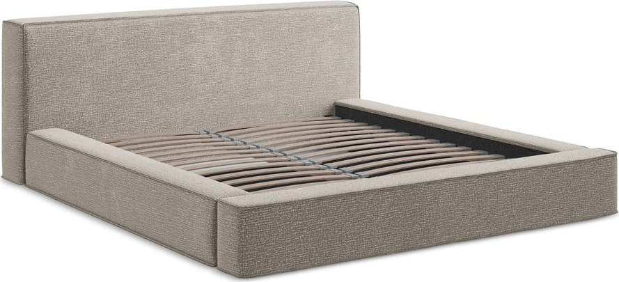 Čalouněná dvoulůžková postel taupe s úložným prostorem s roštem 180x200 cm Noho – Makamii