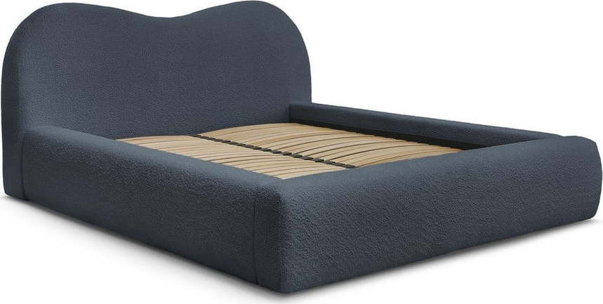 Tmavě modrá čalouněná dvoulůžková postel s úložným prostorem a roštem 140x190 cm Orlane – Bobochic Paris