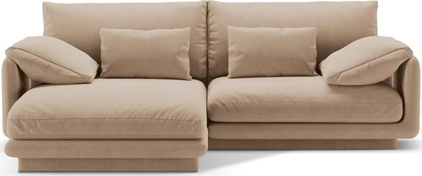 Béžová sametová rohová pohovka (levý roh/s lenoškou) Torino – Micadoni