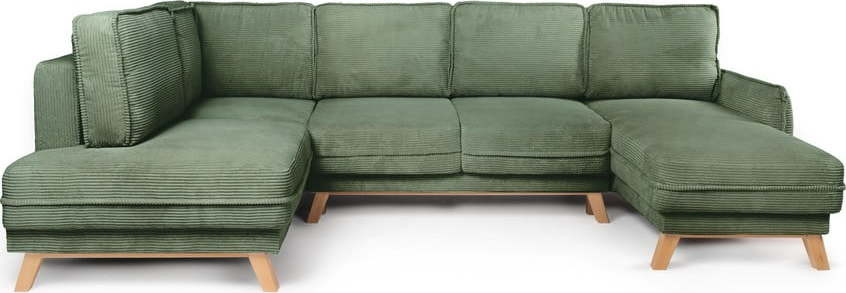 Světle zelená manšestrová rozkládací rohová pohovka (levý roh/do