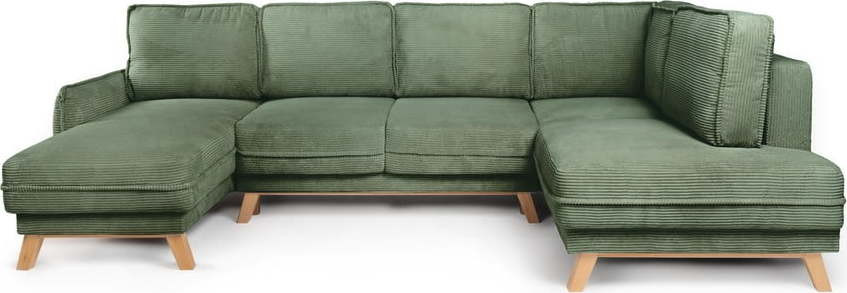 Světle zelená manšestrová rozkládací rohová pohovka (pravý roh/do