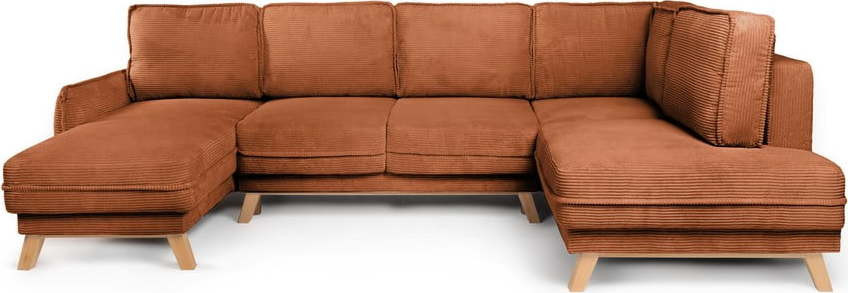 Oranžová manšestrová rozkládací rohová pohovka (pravý roh/do