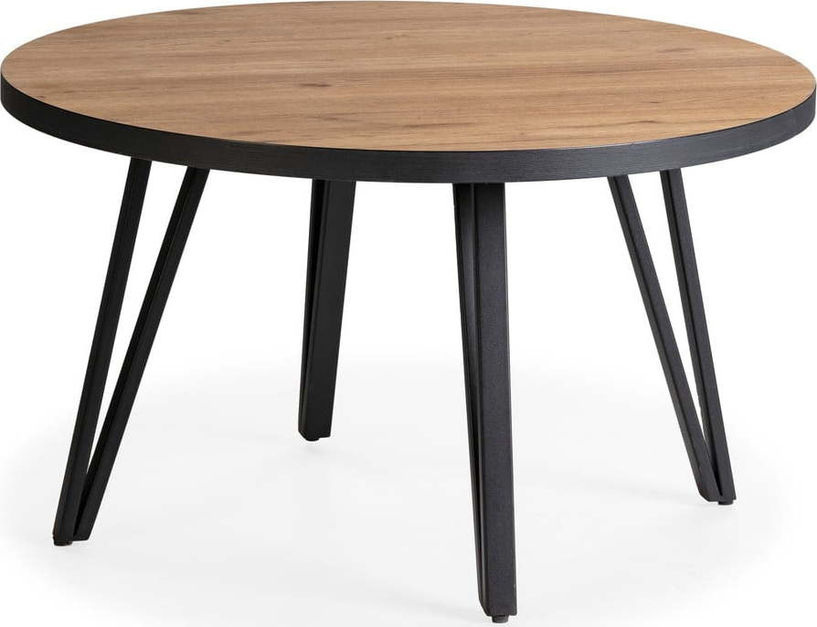 Kulatý konferenční stolek v černé a přírodní barvě s deskou v dubovém dekoru ø 80 cm Sindi – Marckeric