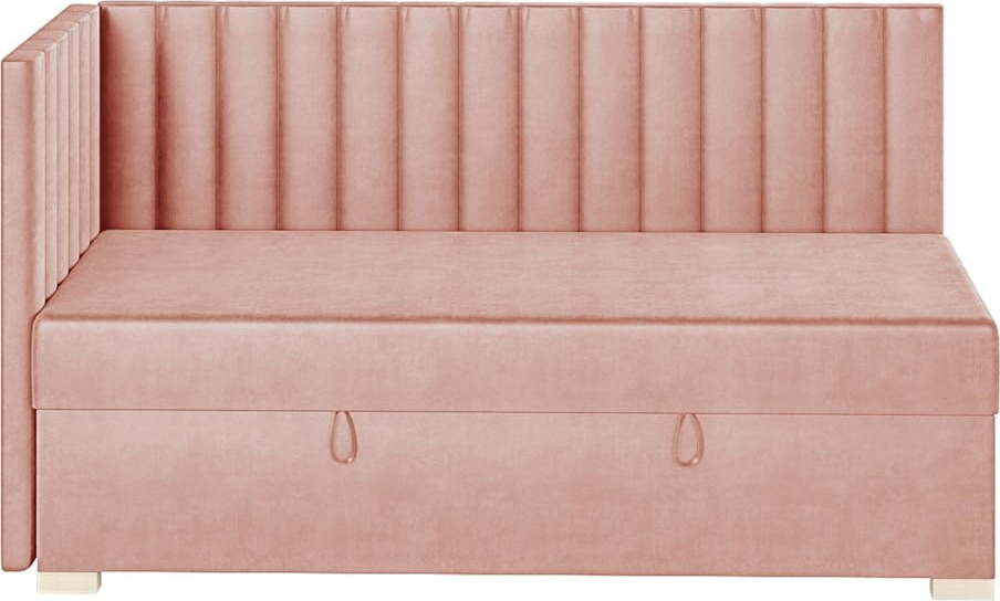 Růžová rohová dětská postel s úložným prostorem s matrací 90x200 cm Snugi – Ghado