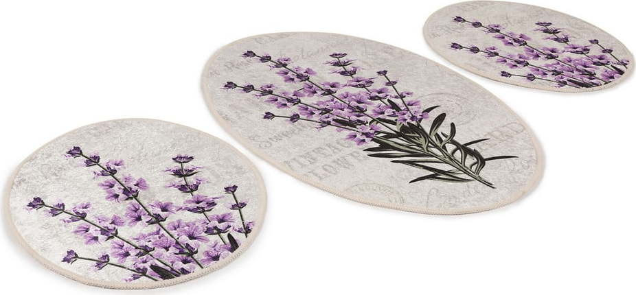Fialovo-béžové koupelnové předložky v sadě 3 ks 60x100 cm Lavender – Foutastic