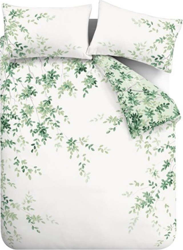 Bílo-zelené bavlněné povlečení na dvoulůžko 200x200 cm Scenic Leaves – RHS