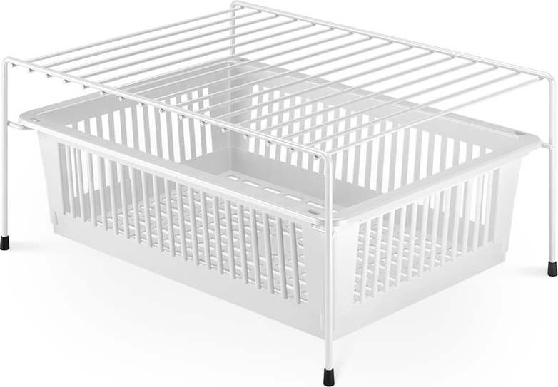 Bílá přídavná police z nerezové oceli s úložným prostorem Metaltex Dino