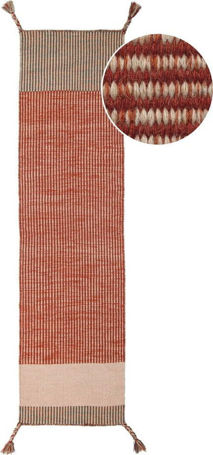 Oranžový vlněný běhoun Flair Rugs Anu, 60 x 200 cm