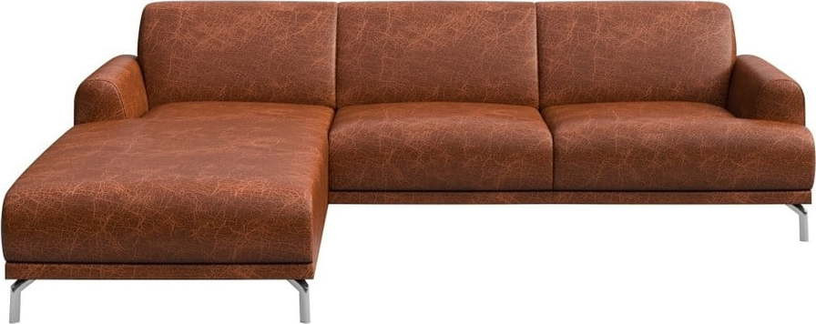 Červenohnědá kožená rohová pohovka MESONICA Puzo, levý roh
