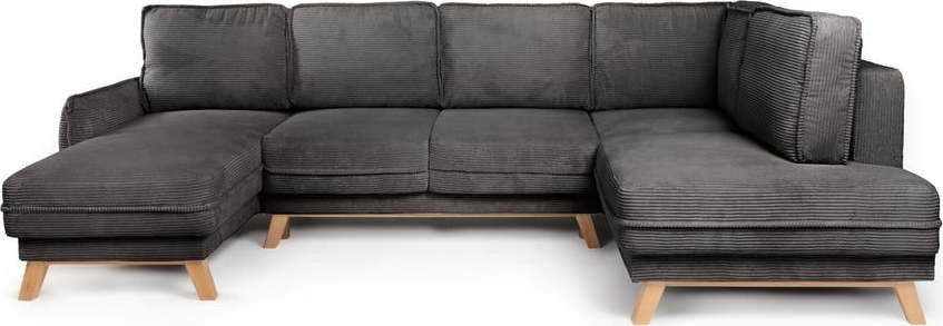 Šedá manšestrová rozkládací rohová pohovka (pravý roh/do