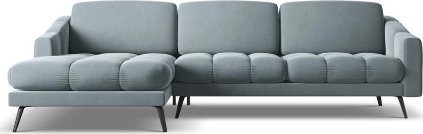 Světle modrá sametová rohová pohovka (levý roh) Nalu – Makamii