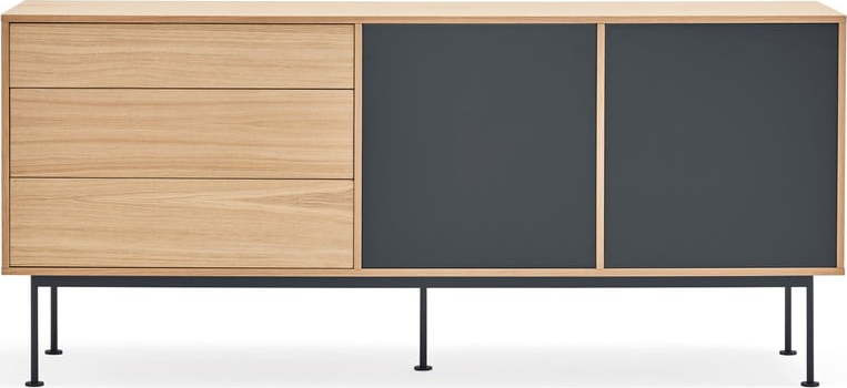 Antracitově šedá komoda s dubovou dýhou Teulat Yoko, šířka 180 cm