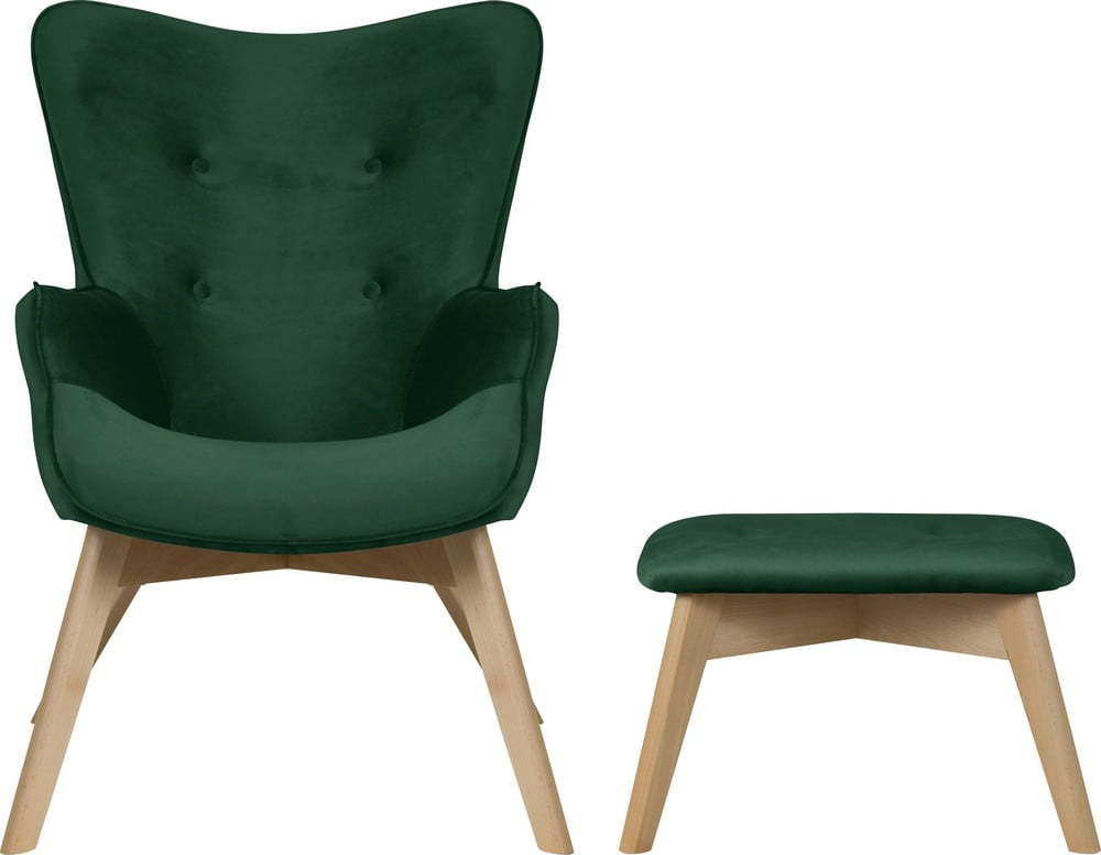 Tmavě zelené sametové křeslo s podnožkou Niko – Ropez