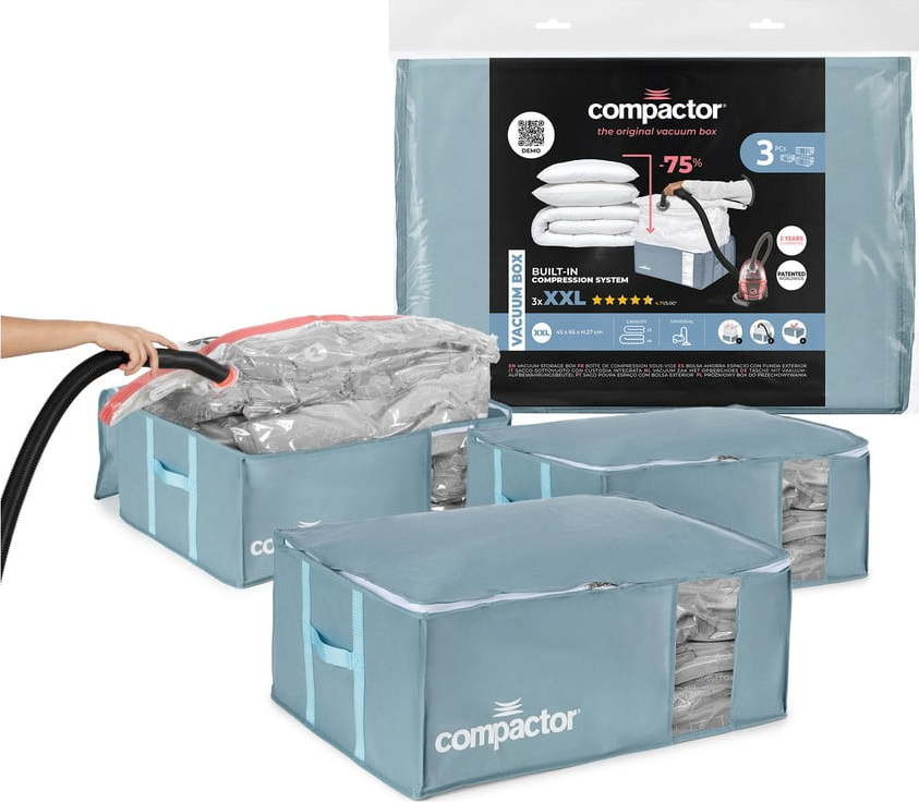 Vakuové plastové úložné boxy na oblečení v sadě 3 ks 65x45x27 cm Blue Edition – Compactor