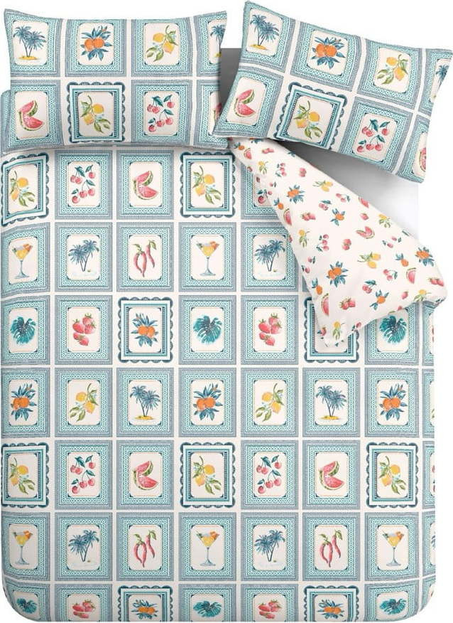 Modré prodloužené povlečení na dvoulůžko 230x220 cm Riviera Tiles – Catherine Lansfield