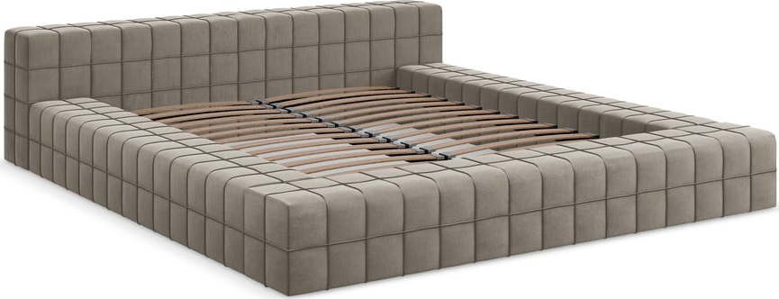 Čalouněná dvoulůžková postel taupe s roštem 140x200 cm Akela – Makamii