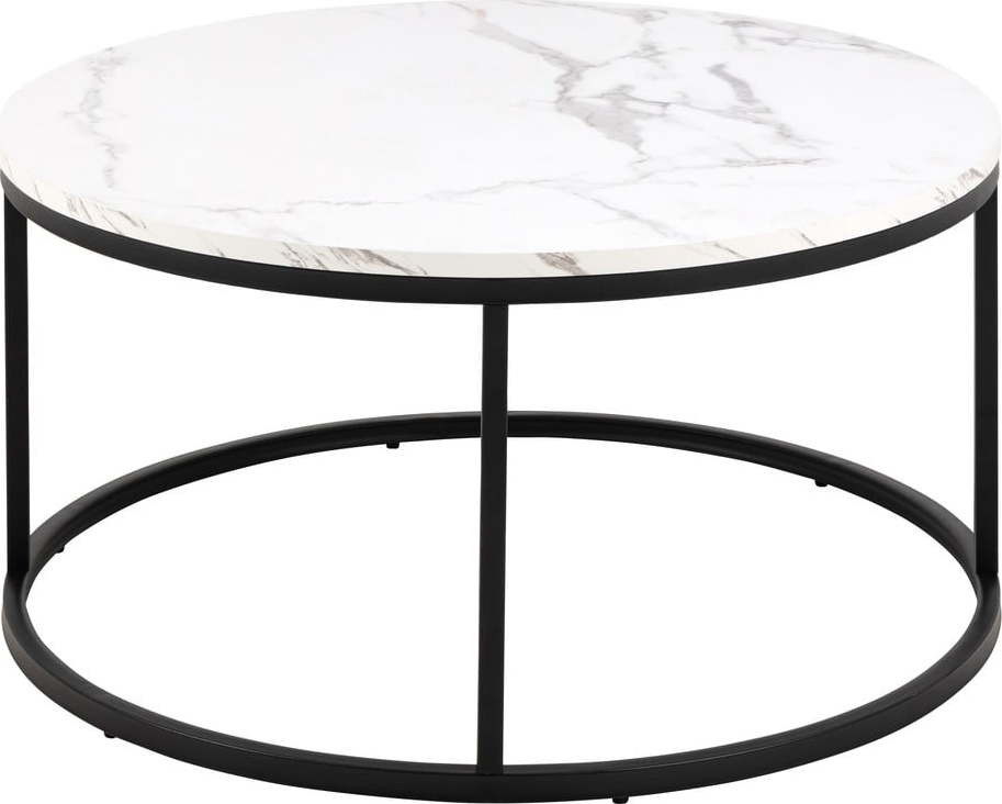 Bílý kulatý konferenční stolek s deskou v dekoru mramoru ø 80 cm Spiro – Actona