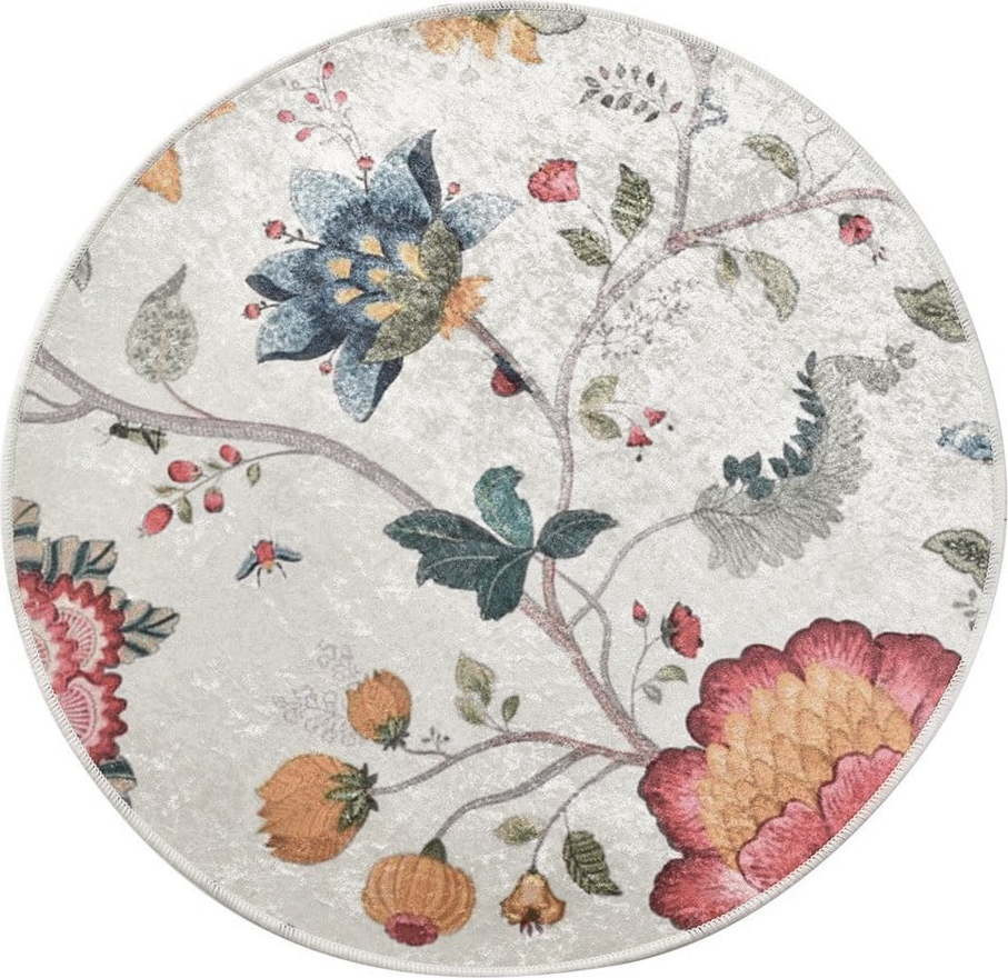 Šedá sametová koupelnová předložka ø 140 cm Vintage Flower – Foutastic