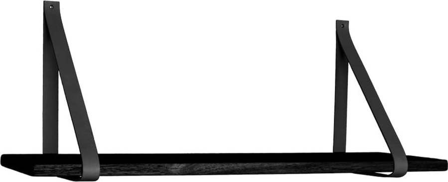 Černá dřevěná police s koženými úchytkami House Nordic Forno, 120 x 20 cm