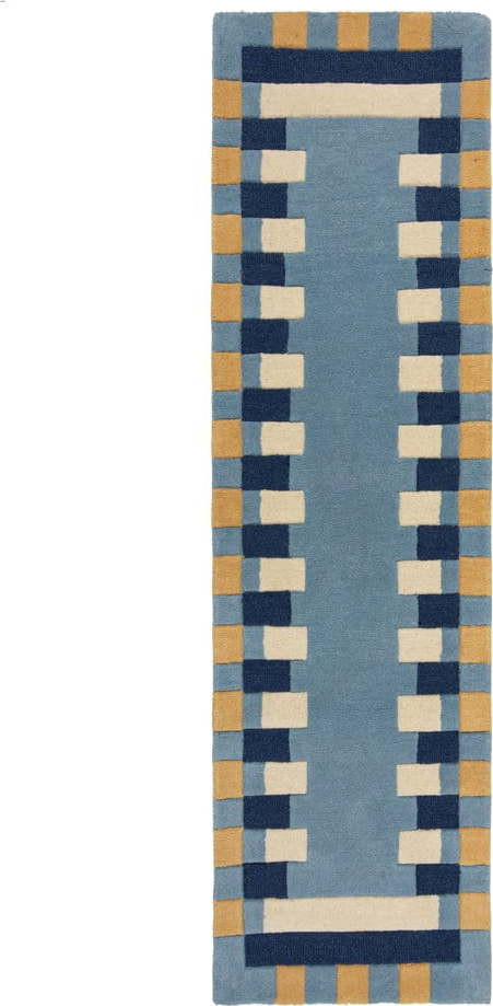 Modrý ručně tkaný vlněný běhoun 60x230 cm Kai Wool Border – Flair Rugs