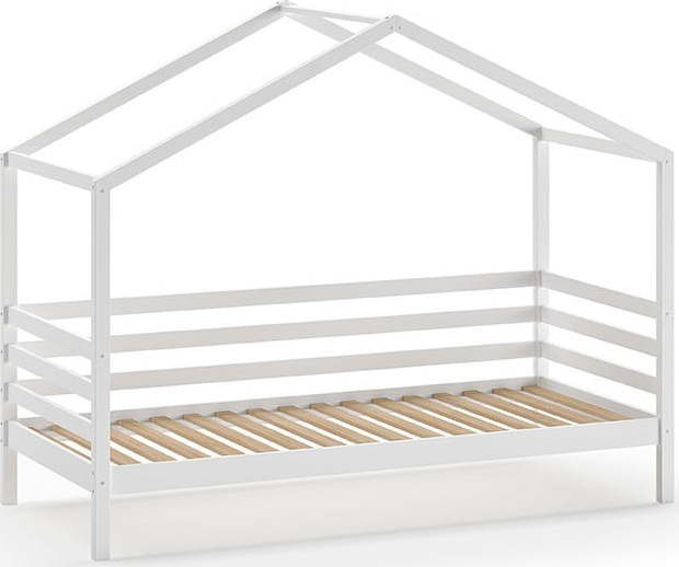 Bílá domečková dětská postel z borovicového dřeva s roštem 90x200 cm Dallas – Vipack