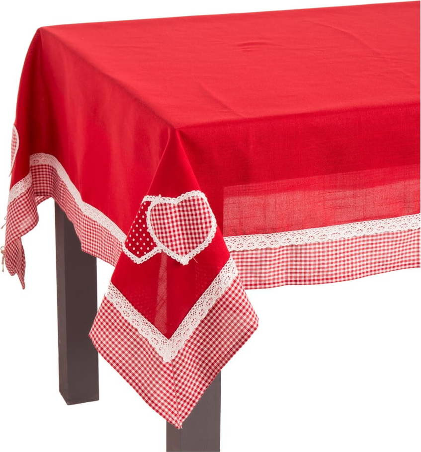 Červený ubrus Casa Selección Hearts, 150 x 210 cm