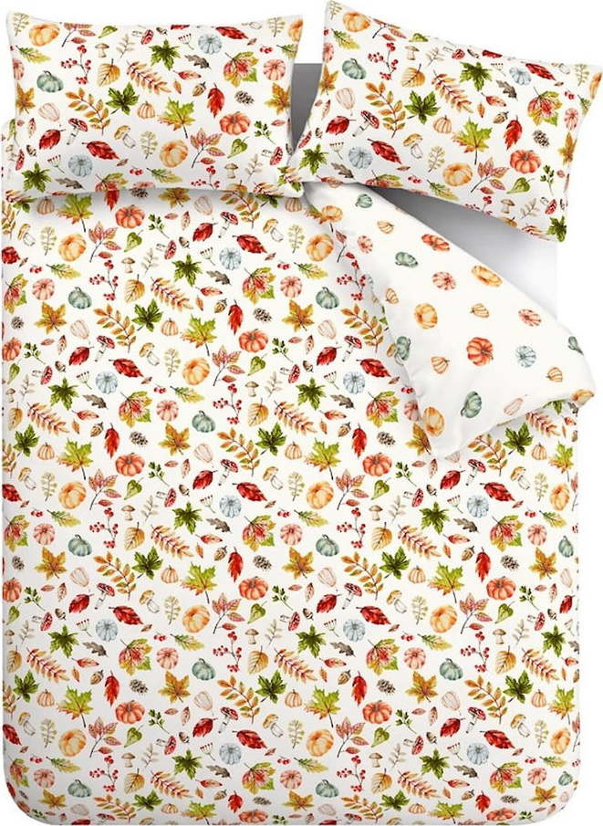 Bílo-oranžové povlečení na dvoulůžko 200x200 cm Autumn Pumpkins – Catherine Lansfield