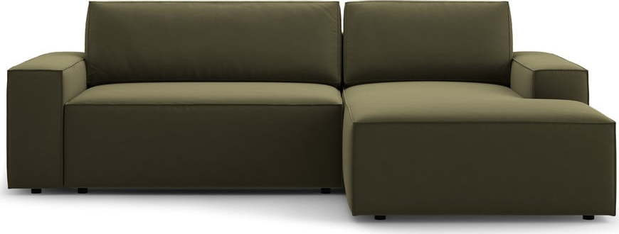 Zelená sametová rozkládací rohová pohovka s úložným prostorem (pravý roh/s lenoškou) Jodie – Micadoni