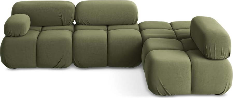 Světle zelená sametová modulární rohová pohovka (pravý roh) Lokua – Makamii