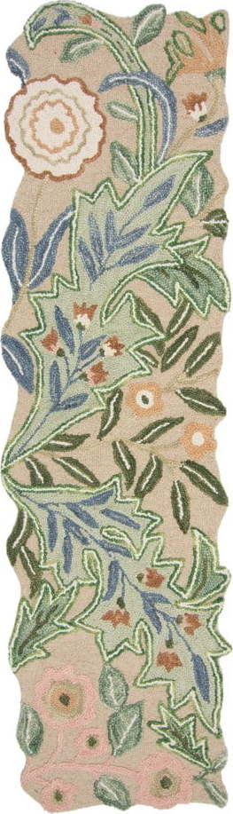 Zelený ručně tkaný vlněný běhoun 60x230 cm Bryony Shaped Floral – Flair Rugs