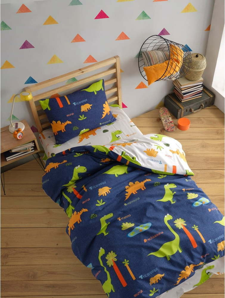 Modré dětské povlečení na jednolůžko 140x200 cm Dinolar – Mijolnir