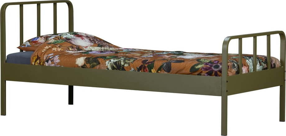 Zelená kovová jednolůžková postel s roštem 90x200 cm Mees – WOOOD
