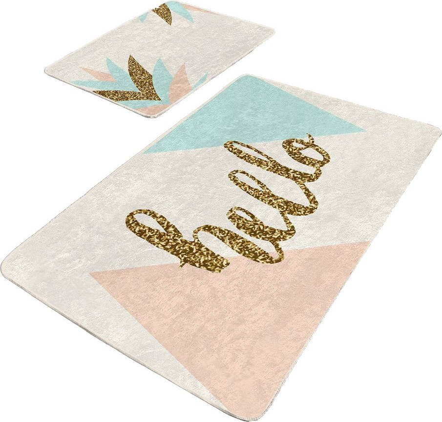 Sametové koupelnové předložky v krémové a zlaté barvě v sadě 2 ks 60x100 cm Hello – Mila Home