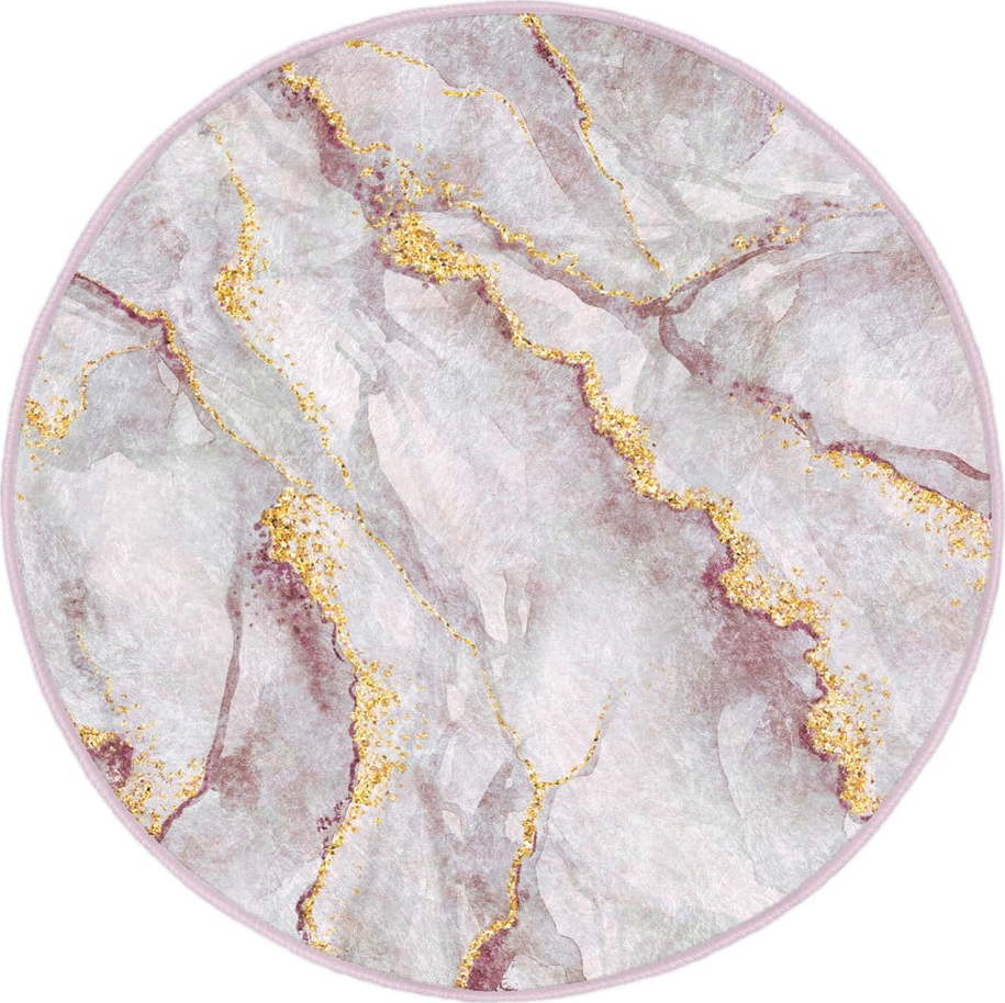 Světle růžový/ve zlaté barvě pratelný kulatý koberec ø 80 cm Marble – Mila Home