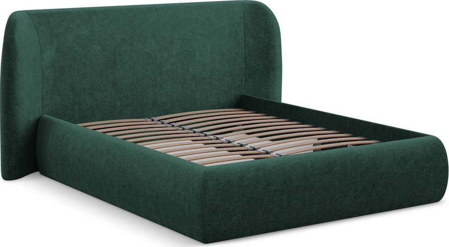 Tmavě zelená čalouněná dvoulůžková postel s úložným prostorem s roštem 180x200 cm Hauke – Makamii