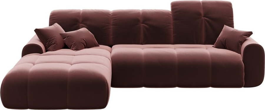 Tmavě růžová sametová rozkládací rohová pohovka Devichy Tous, levý roh