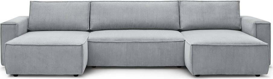 Světle šedá manšestrová rozkládací rohová pohovka do