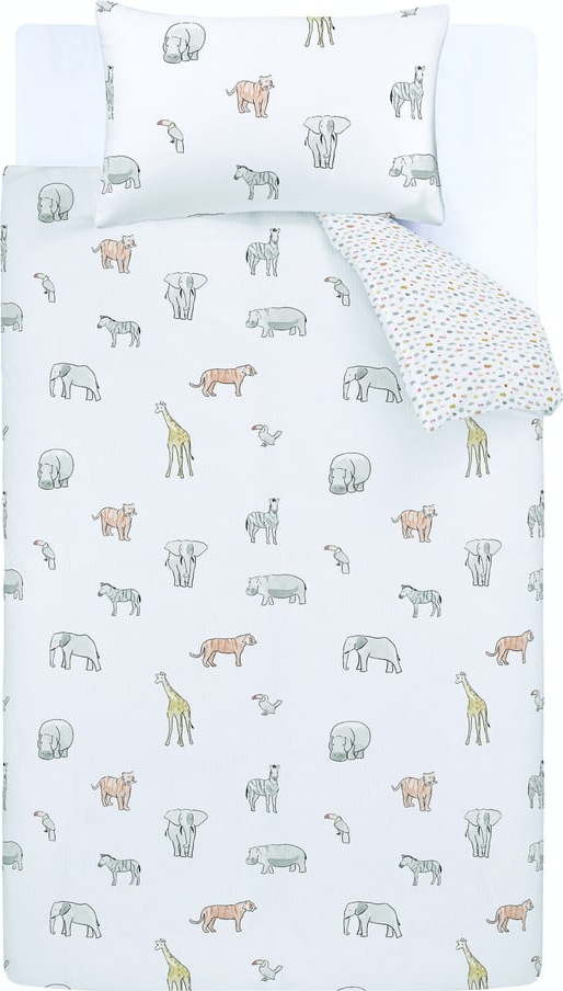 Bílé bavlněné dětské povlečení na dvoulůžko 200x200 cm Zoo Animals – Bianca