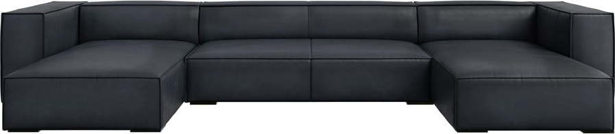 Tmavě modrá kožená rohová pohovka (do 